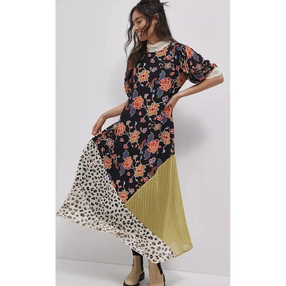 Anthropologie Verb Pallavi Singhee Soniya Maxi Dress M Patchwork Lace Boho Flowy - Picture 2 of 12